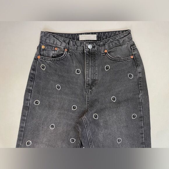 Topshop Alien Rhinestone All Over Logo Mom Denim Jeans Women Size 26 Black - Picture 2 of 10